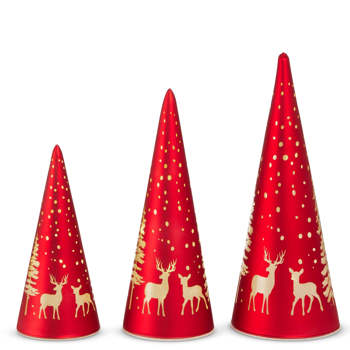 12" Lighted Glass Trees- Red and Gold