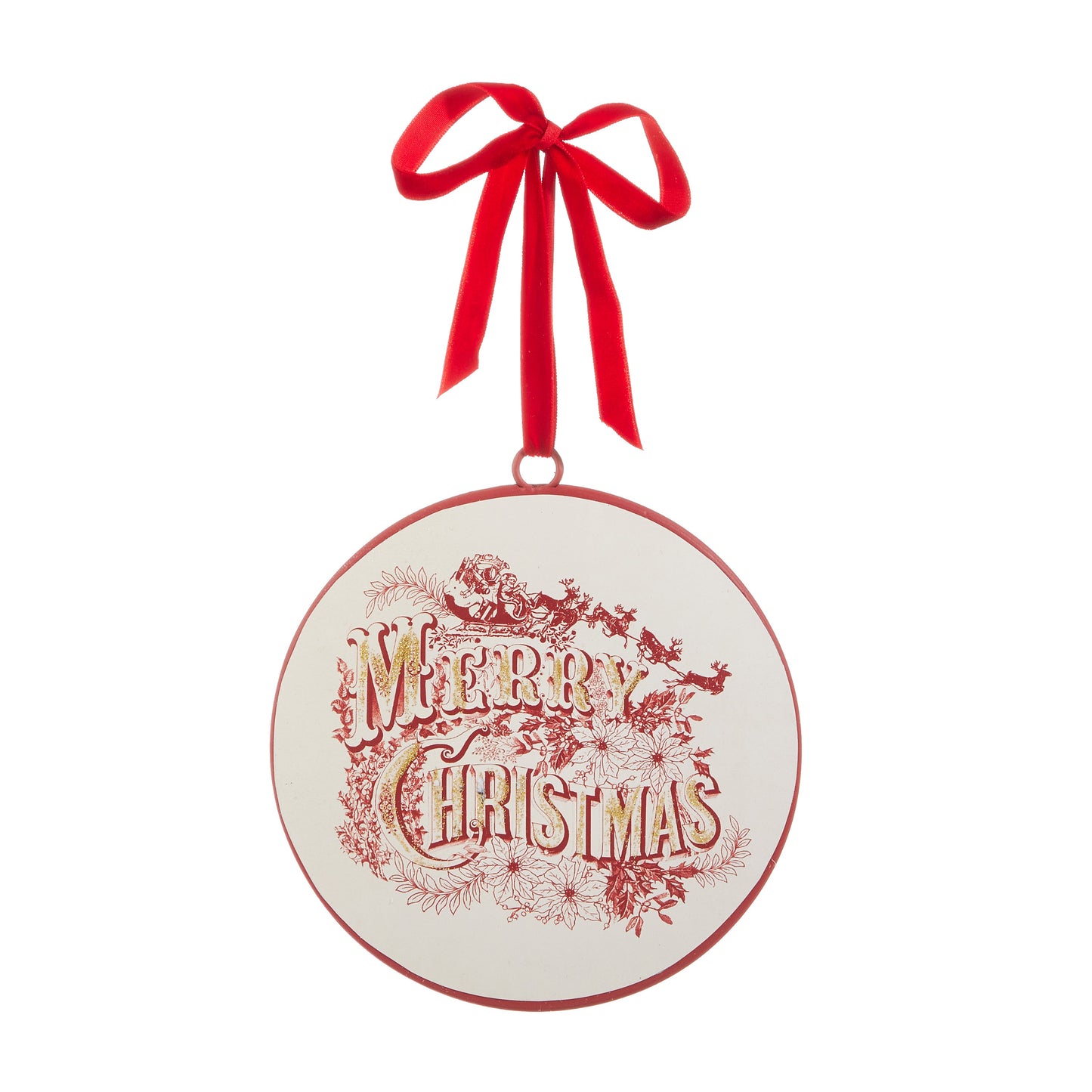 6" Vintage Merry Christmas Disc Ornament red