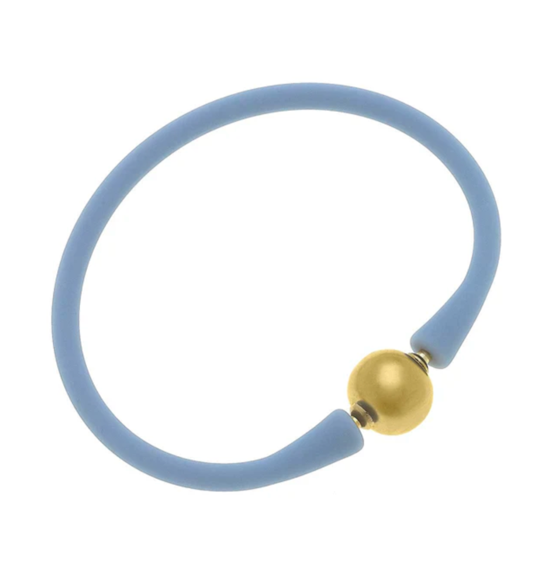 Bali 24K Gold Plated Ball Bead Silicone Bracelet in Blue Grey