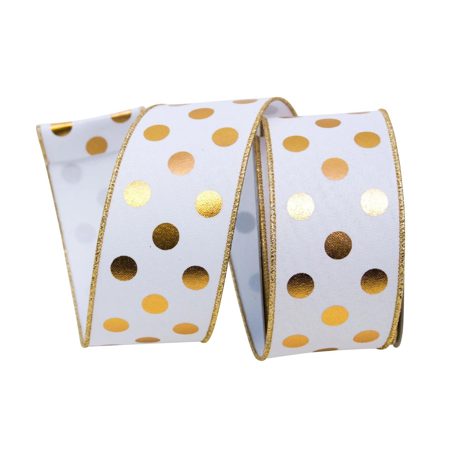2.5" X 10yds Foil Dots Wired Ribbon, White/ Gold