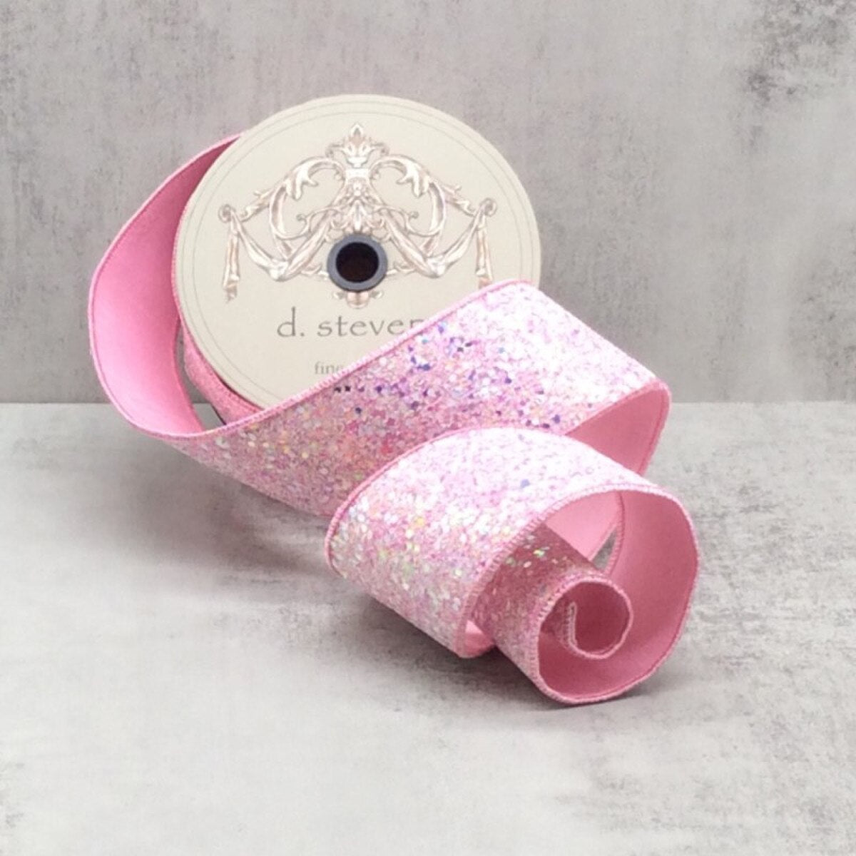 2.5" x 10yds Sugar Plum Glitter Ribbon, Cotton Candy Pink
