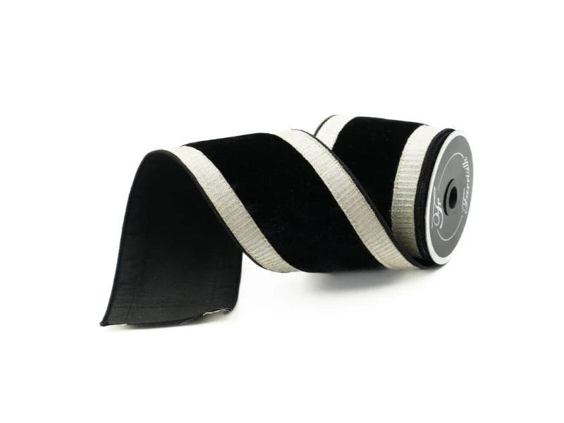 4" x 10yd Pleated Border Ribbon – Black & Platinum