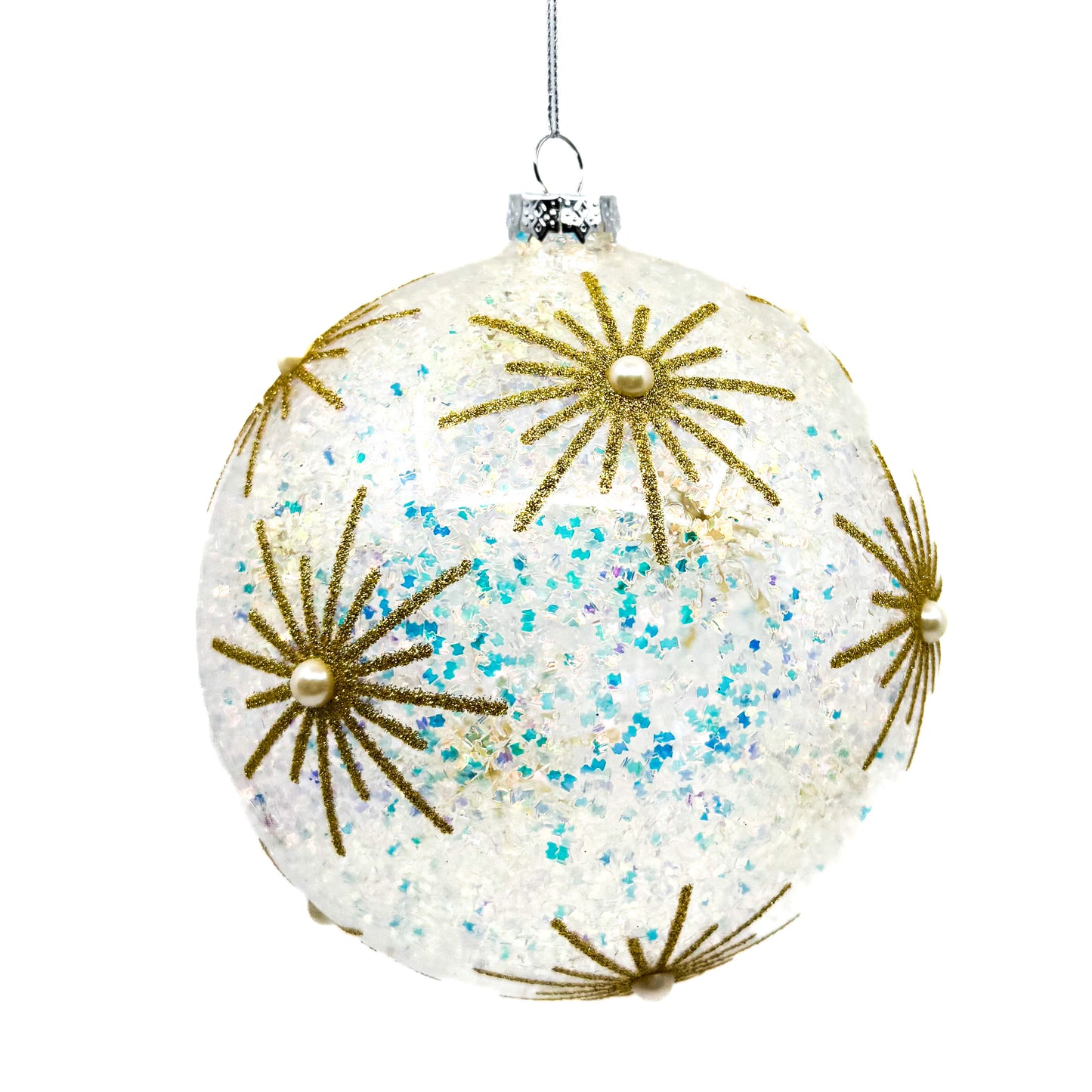 6" Clear Sequins Starburst Ball Ornament