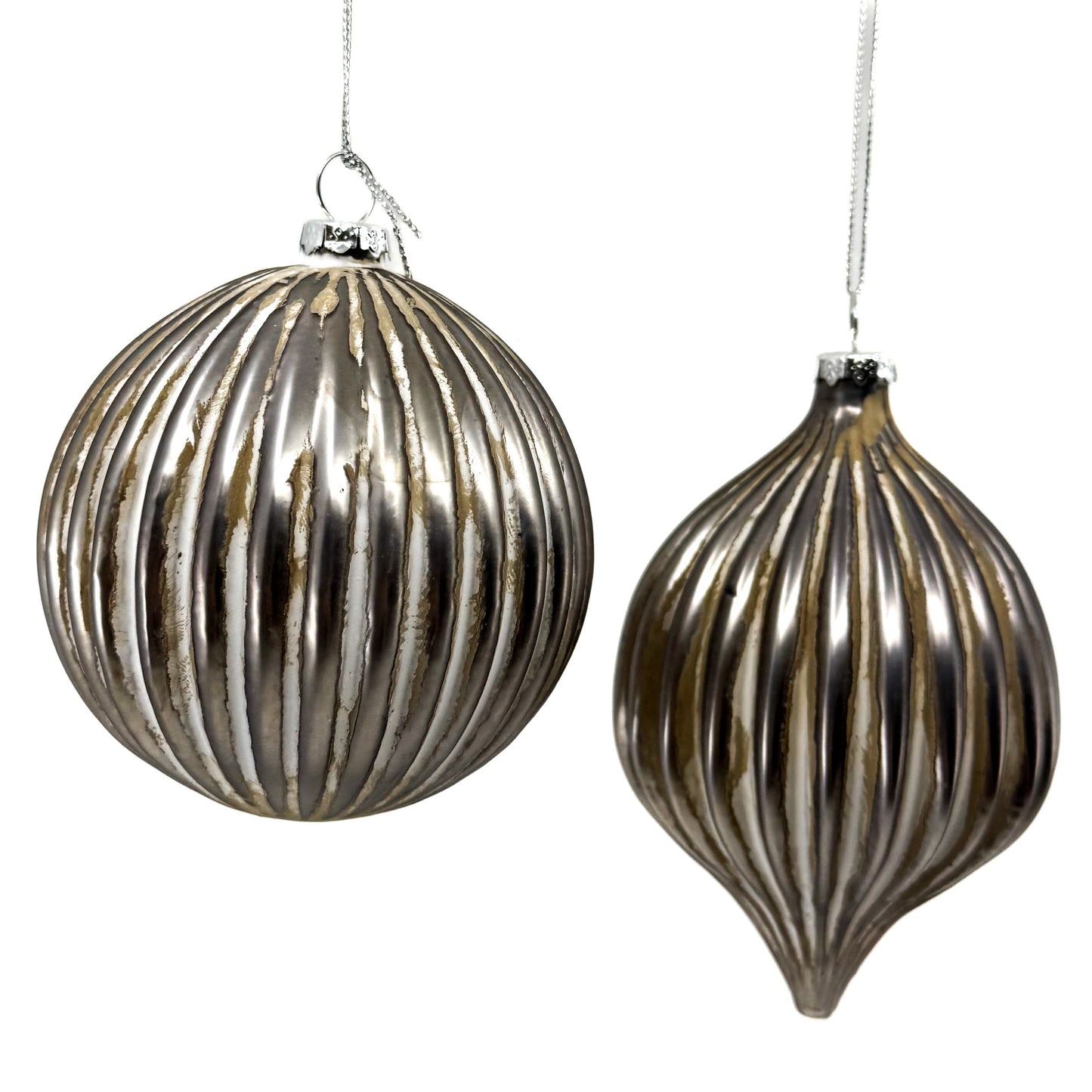 4-5.5" Glass Groove Ball/ Finial Ornament ( ASST/ 2)