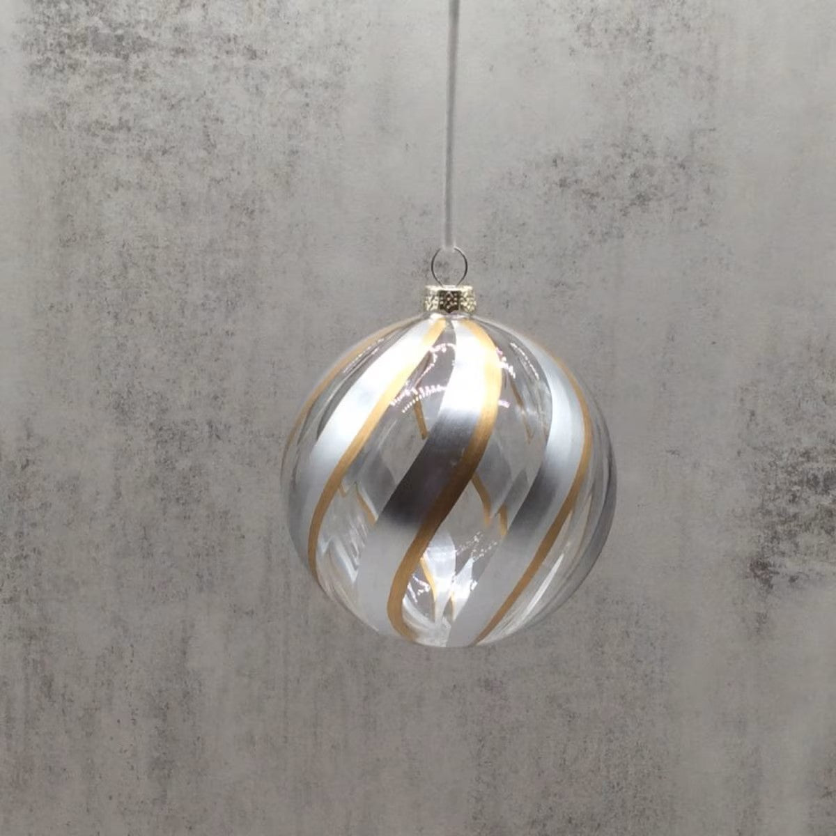 100mm glass glitter swirl ball ornament, silverclear