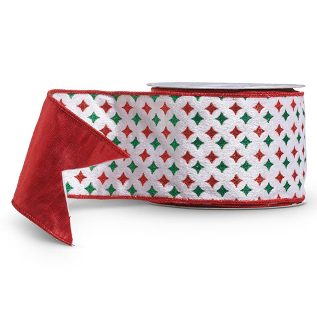 4" x 10Yds Red and Green Diamond Starburst Ribbon