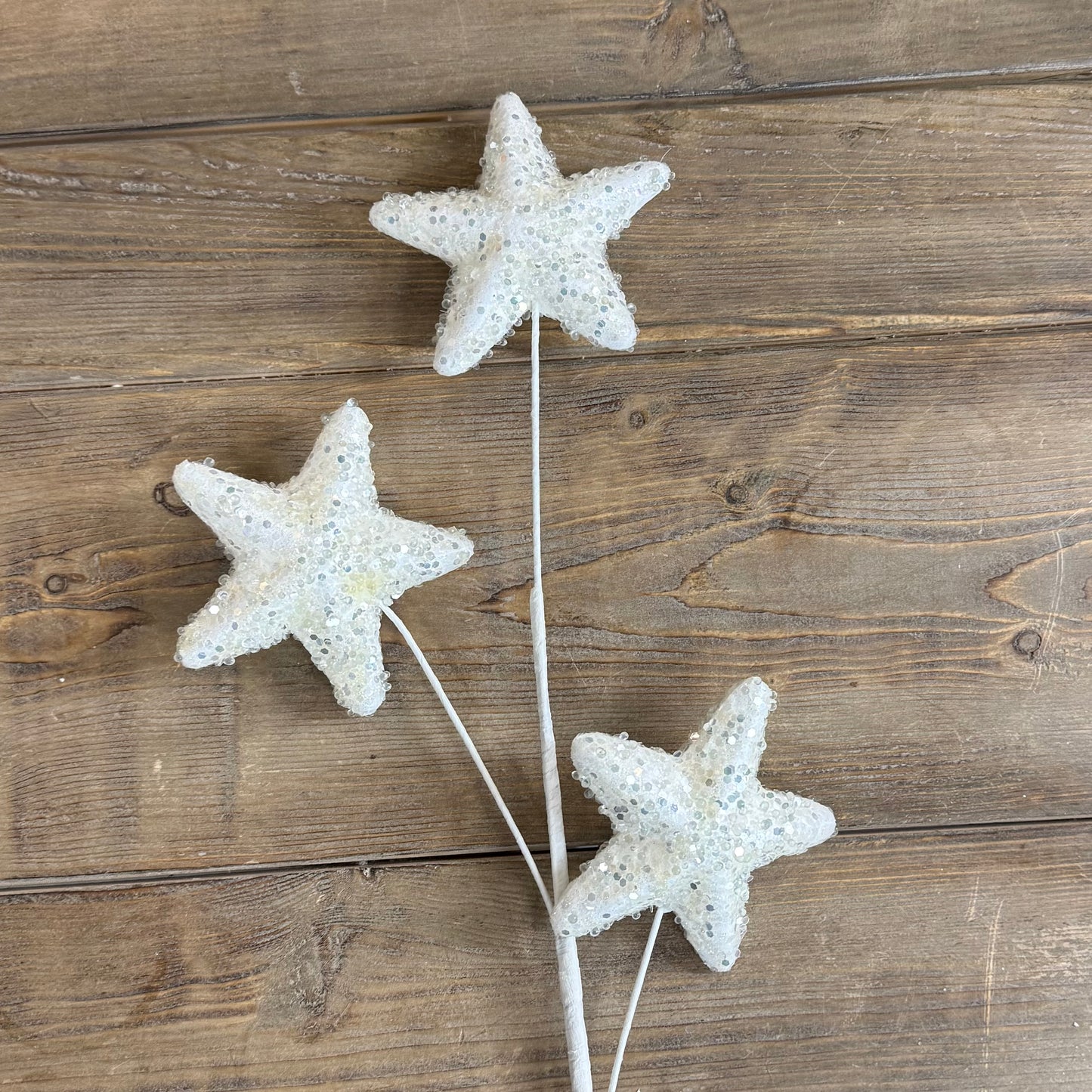 28" Triple Star Glitter Spray White/ Silver