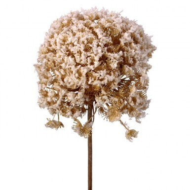 28" Flocked Cluster Ball Stem W/Glitter, Cream