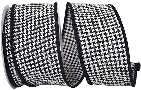 2.5" X 10yds Houndstooth Stitch Weave Wired Edge Ribbon, Black/ White