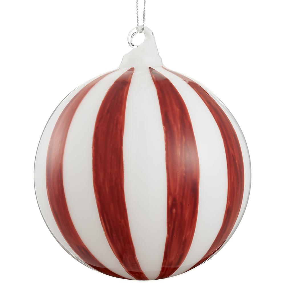 4.75" Glass Ball Ornament Red/ White