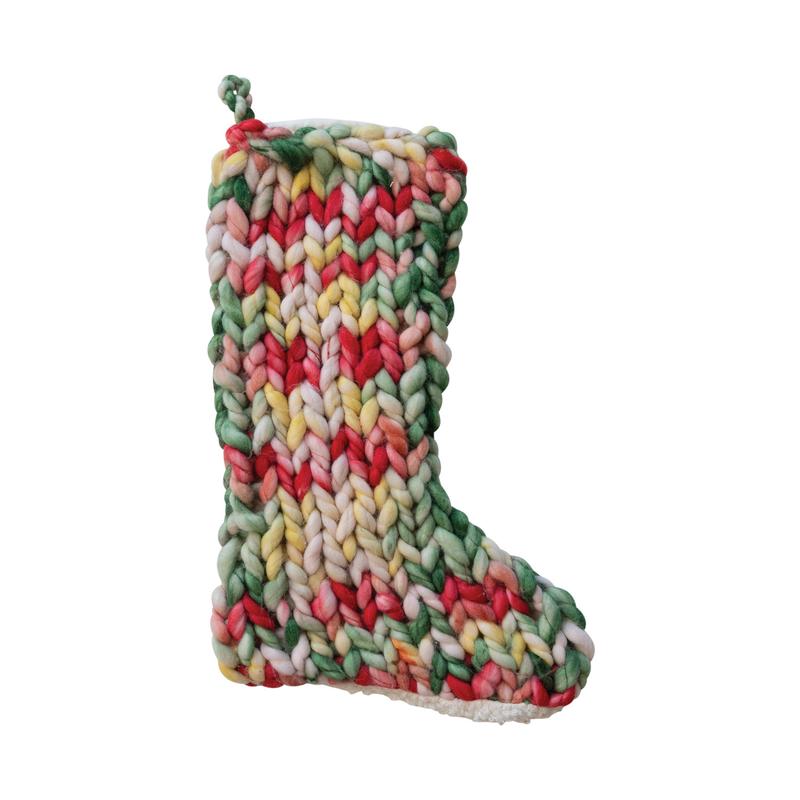 20"H Hand-Woven Acrylic Knit Stocking w/ Sherpa Back, Multi Color