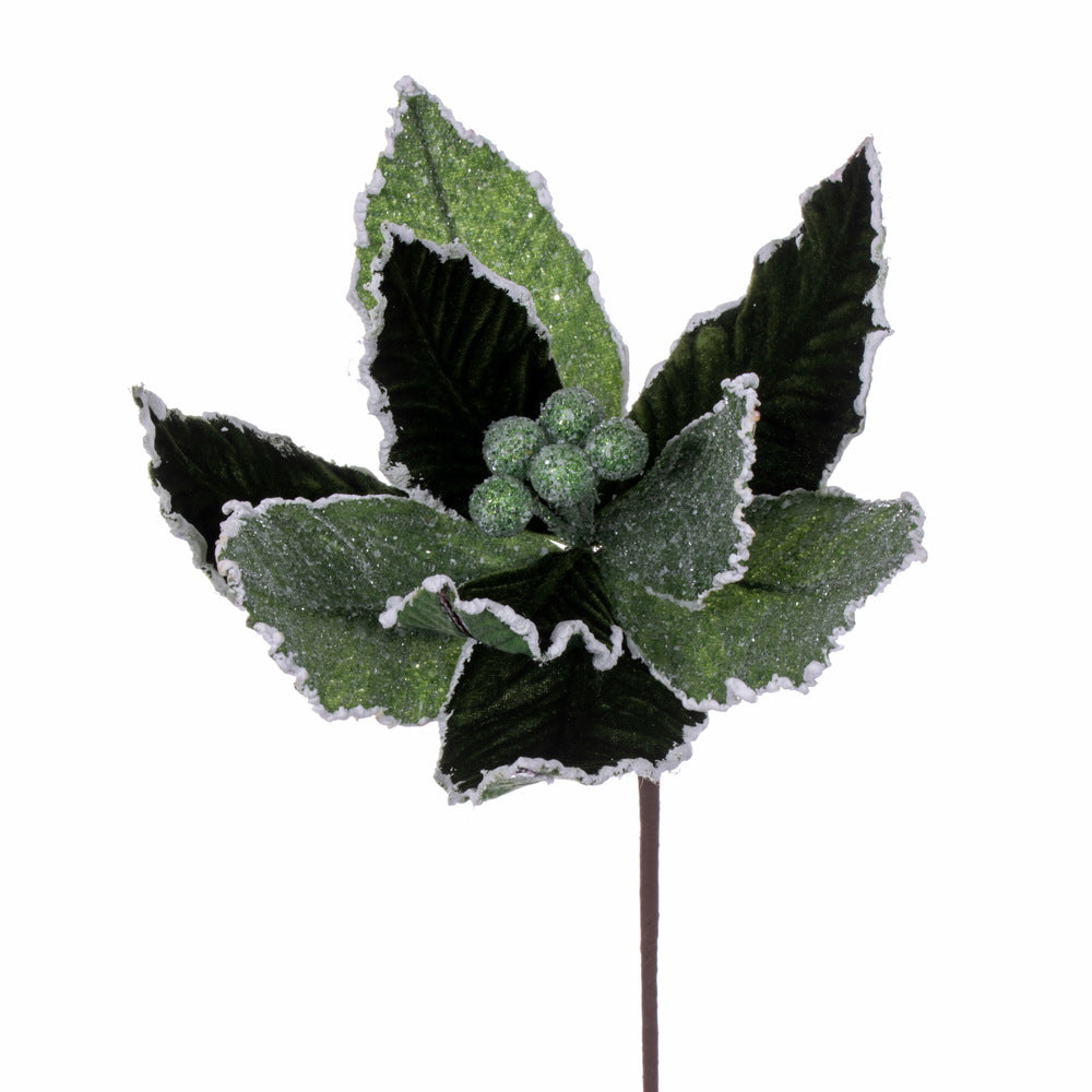 17" Green Glitter Petal Poinsettia 5/bag