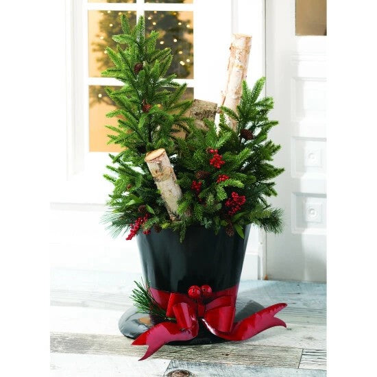 23"L X 19.5"W X 16"H Tree Collar Snowman Hat Red/Black (Pack of 2)