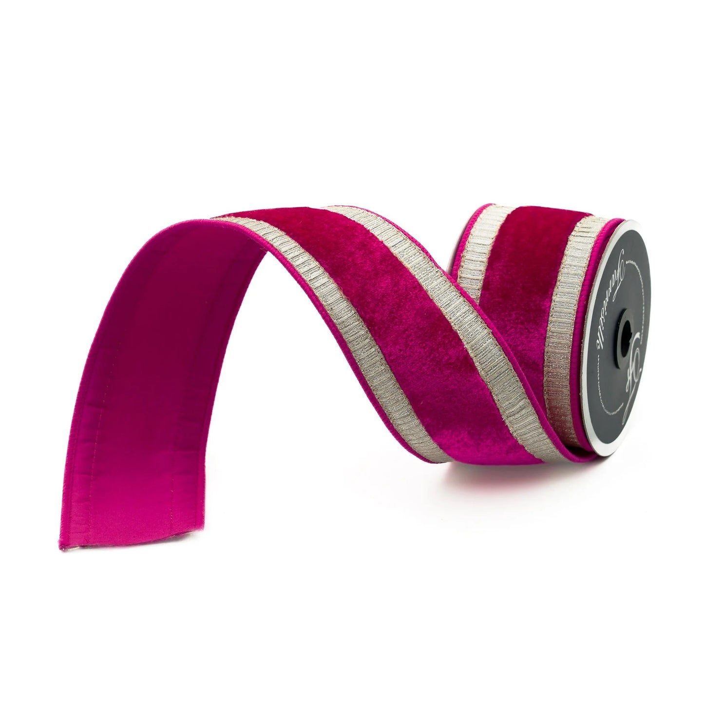 2.5" x 10yds Velvet Ribbon with Pleated Platinum Borders – Hot Pink