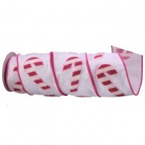 4" X 5Yd Candy Cane Embroidered Ribbon Red/ Pink