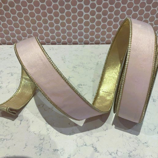 1.5" x 10Yds Pale Pink Ribbon with Gold Trim