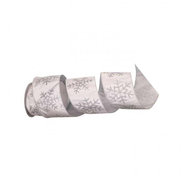4" X 10Y Glitter Snowflake on Lame Ribbon