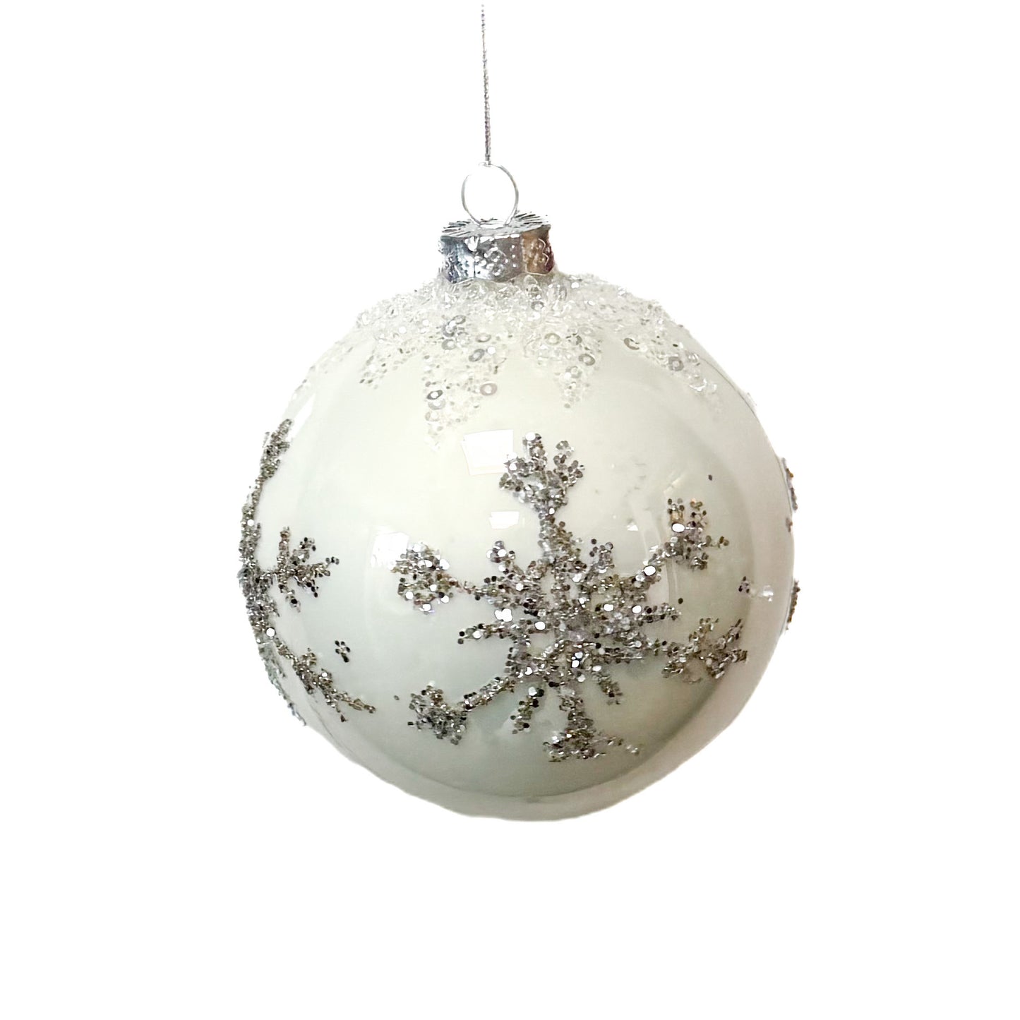 4" Glass Pearlized Snowflake Ball Orn