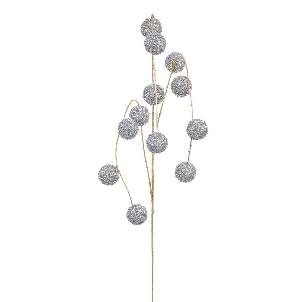 36" Glitter Ball Hanging Spray Silver