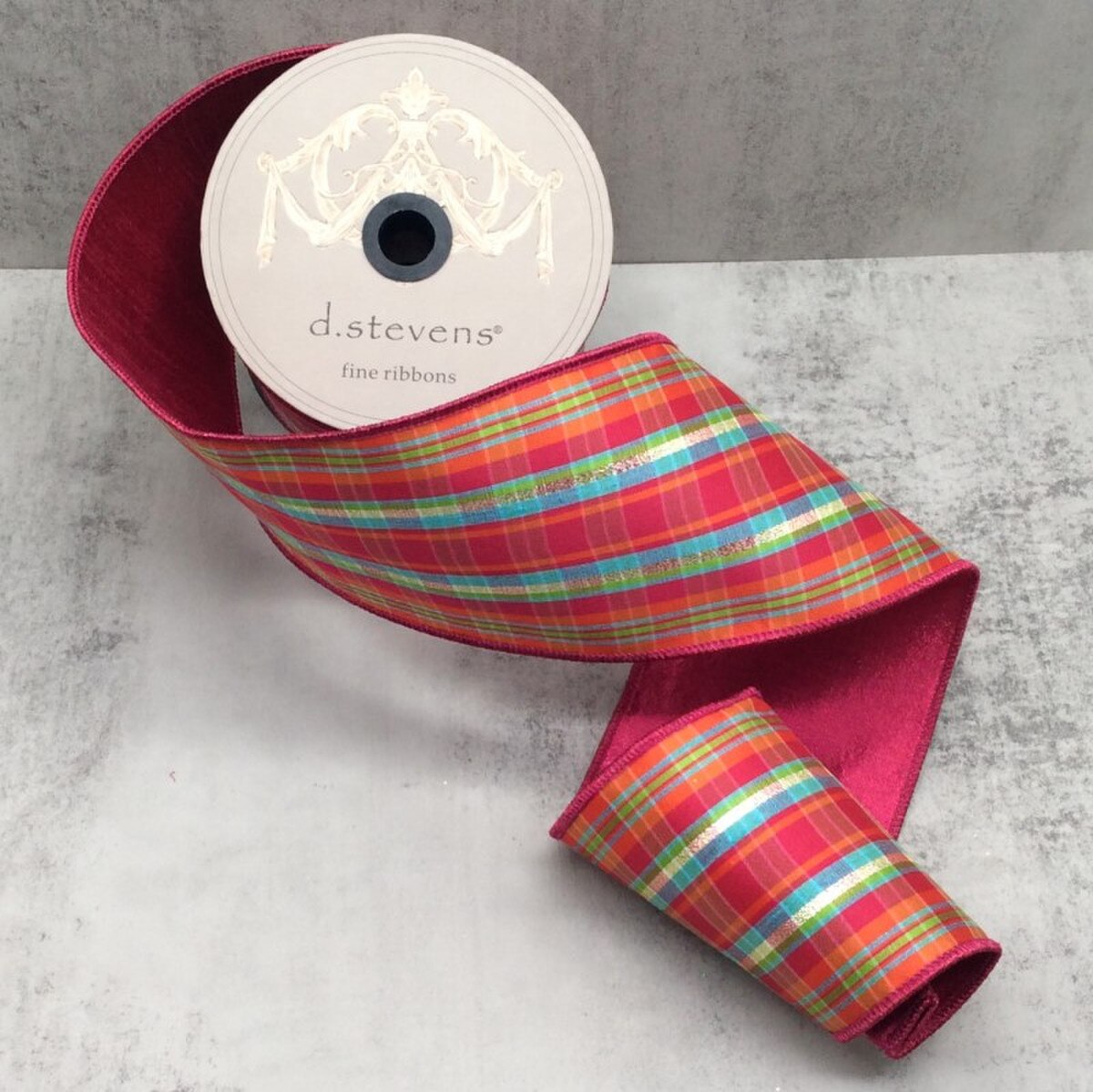 4" x 10yds Dupion Dewdrop Plaid Ribbon – Hot Pink & Orange