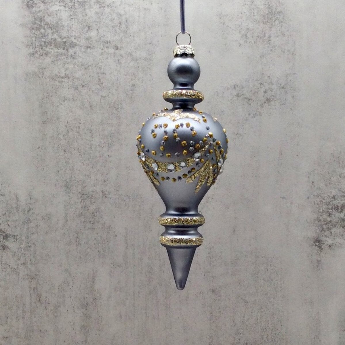 8" Glass Jewel Scallop Finial Ornament – Pewter