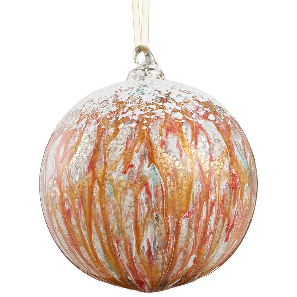 6" Snowed Glass Ball Ornament Mixed/ White