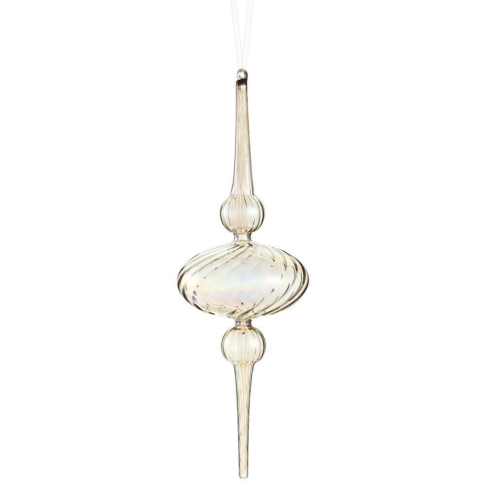 15" Glass Finial Ornament Gray Iridescent