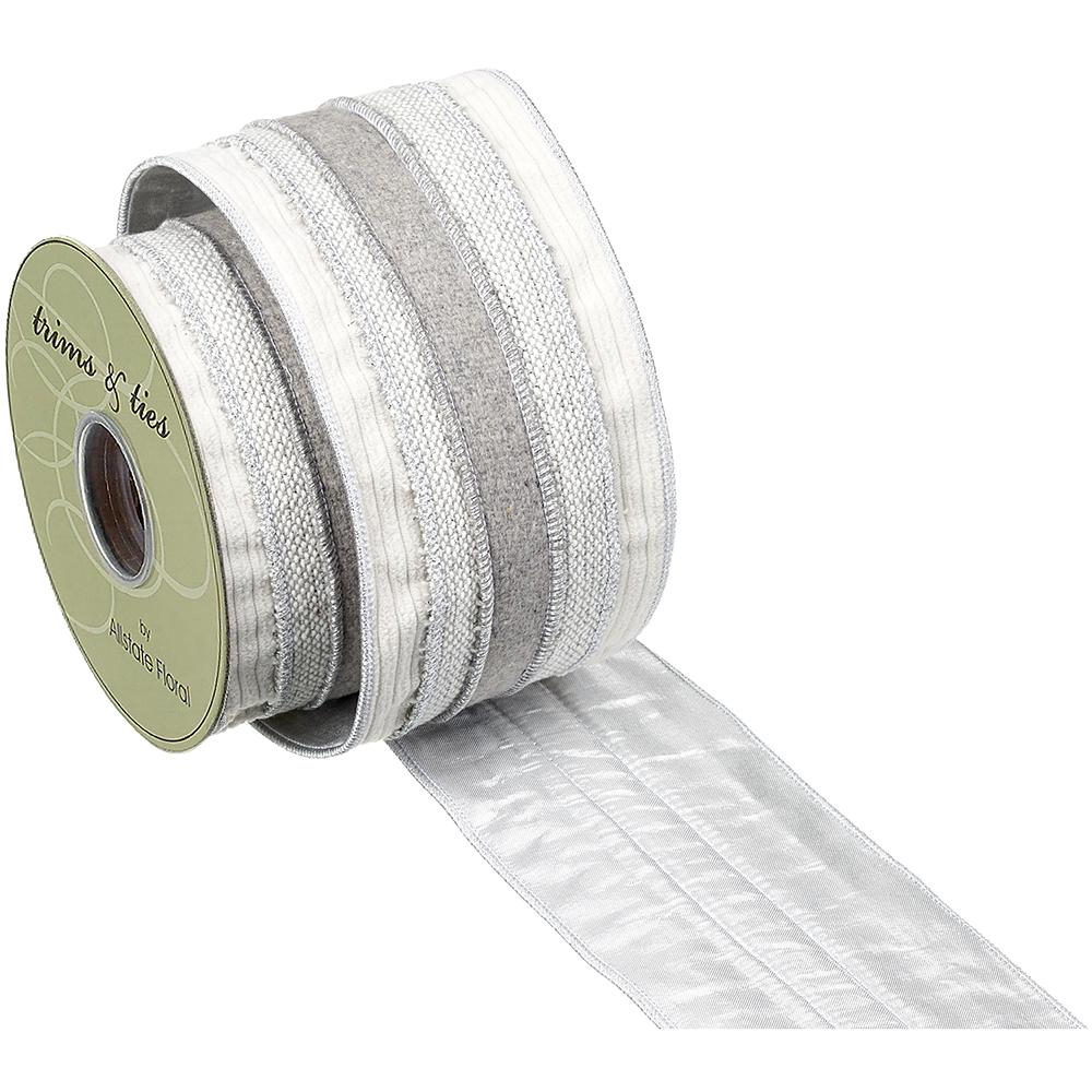 4" X 5Yd Ribbon Cream/ Gray