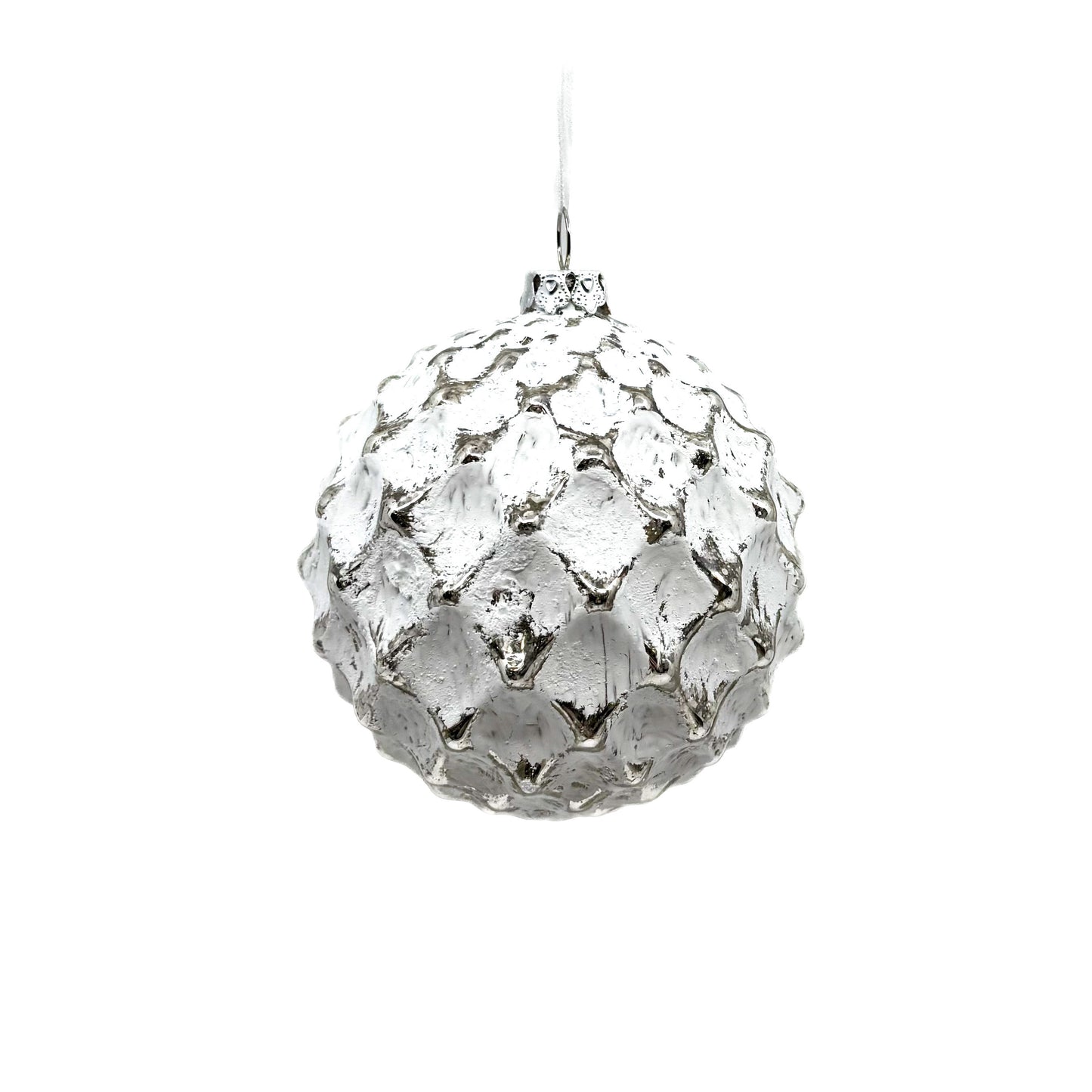 4" Glass Ball Ornament White/ Silver