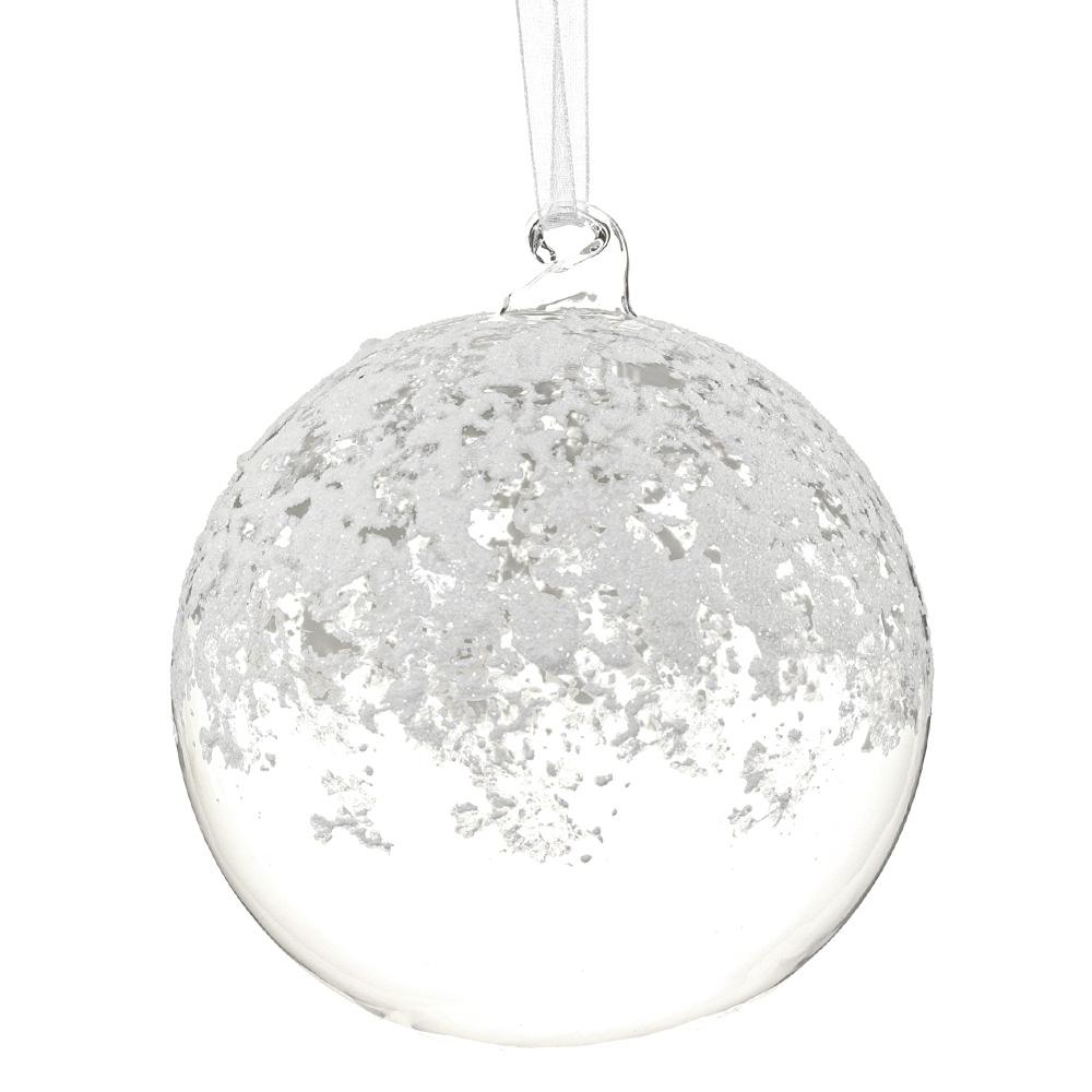 4.7" Snowed Glass Ball Ornament Clear/ White