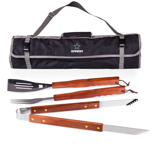 Dallas Cowboys - 3-Piece BBQ Tote & Grill Set, (Black with Gray Accents)