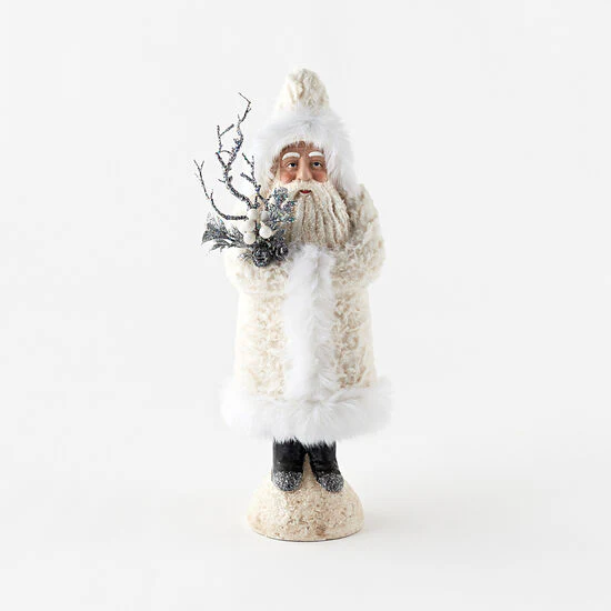 White Furry Belsnickle, LG, Paperpulp, 16.5"
