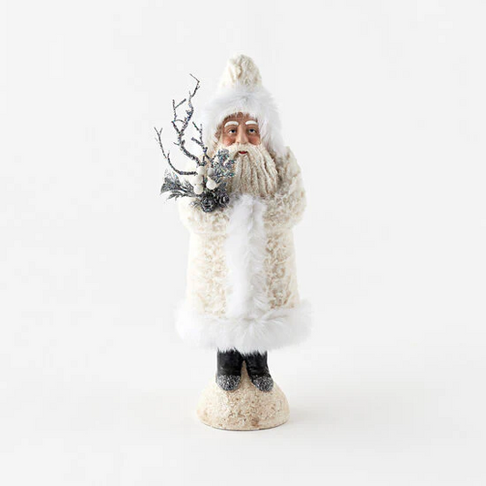 White Furry Belsnickle, LG, Paperpulp, 16.5"