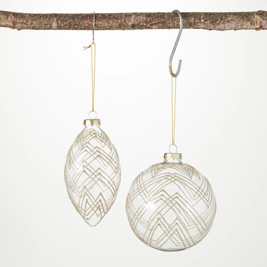 Art Deco Ornament Set/2, 4",4.75"H Clr GO S/2 Pk6