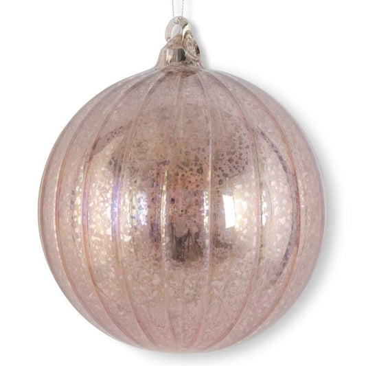 4.75" Ornament Light Pink Ribbed Mercury Glass Round
