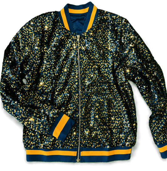 GLEAUX GIRL Original Gameday Sequin Jacket Navy/Orange LARGE