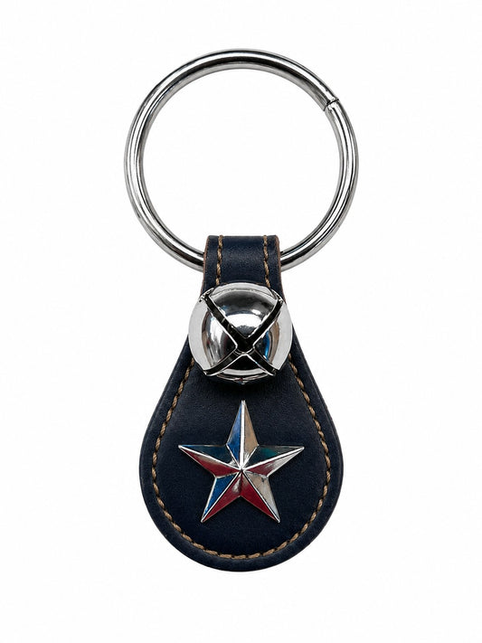 Texas Star Charm on Teardrop, 1 Nickel-Plated Bell, LG Ring - Navy
