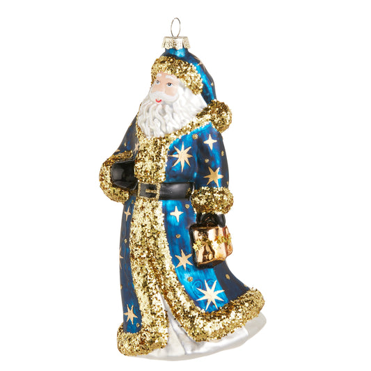 7.5" Blue and Gold Santa Ornament