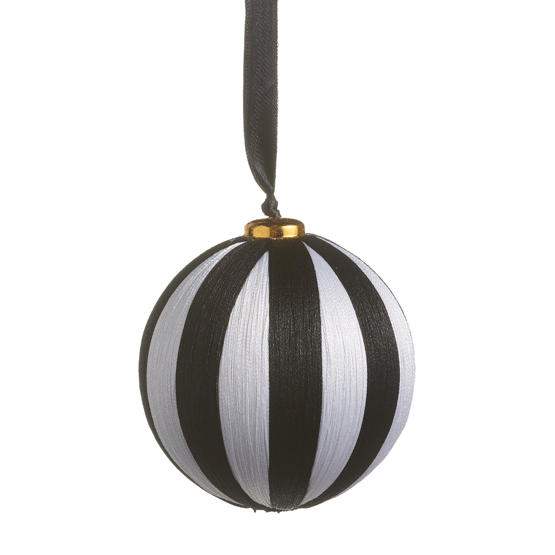 5" Black and White Striped Yarn Ball Ornament