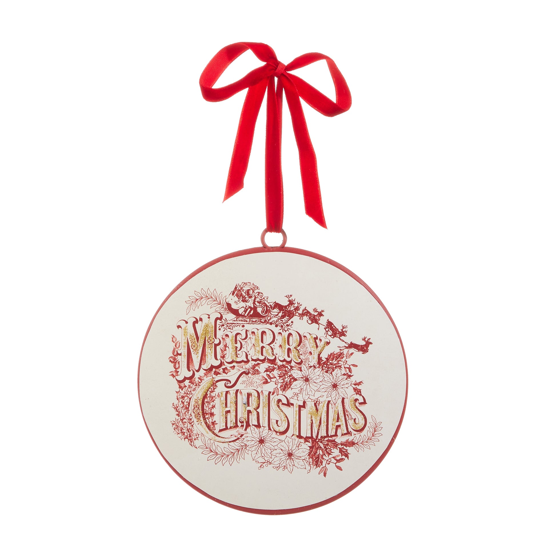 6" Vintage Merry Christmas Disc Ornament red