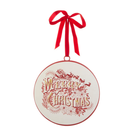 6" Vintage Merry Christmas Disc Ornament red
