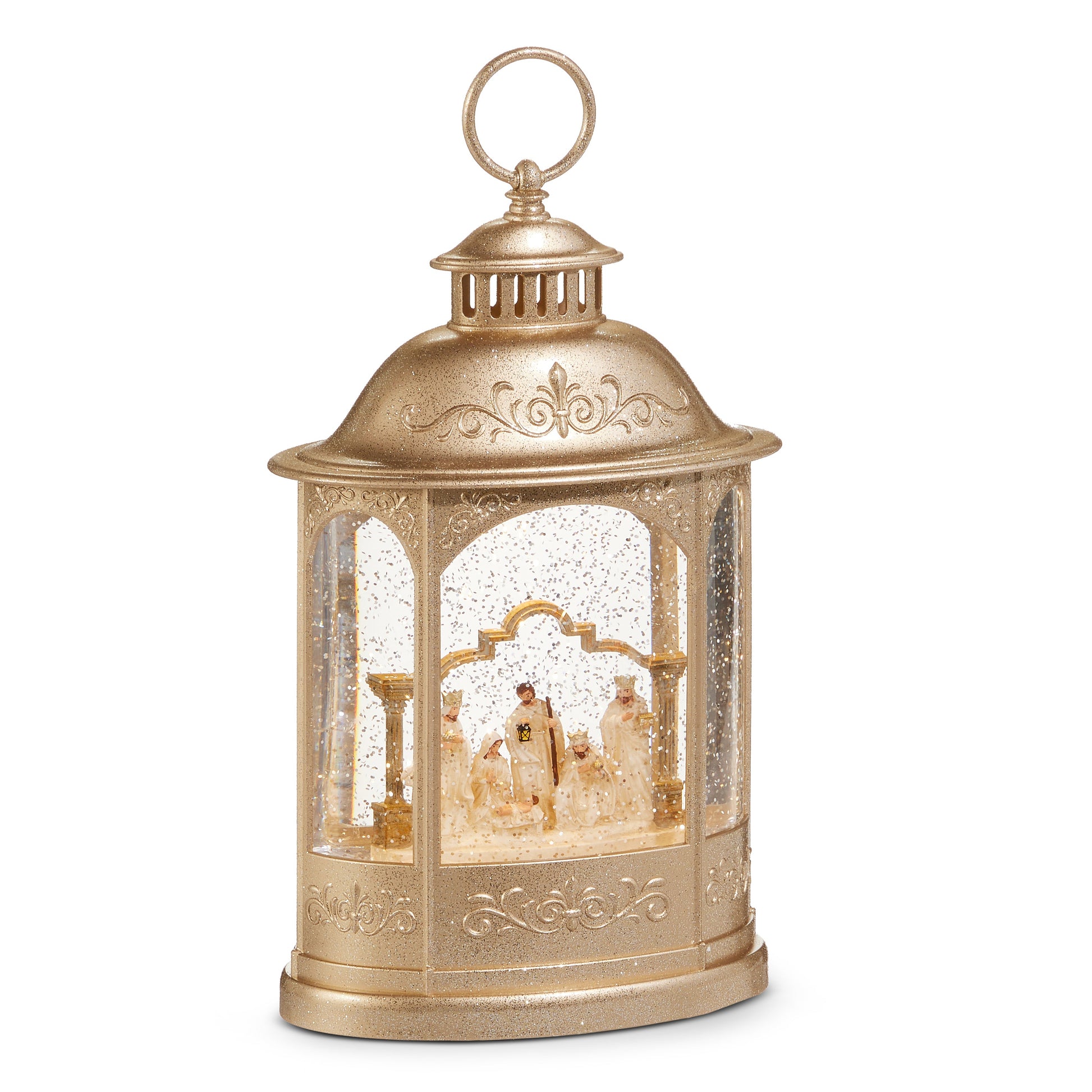11" Nativity Lighted Champagne Water Lantern
