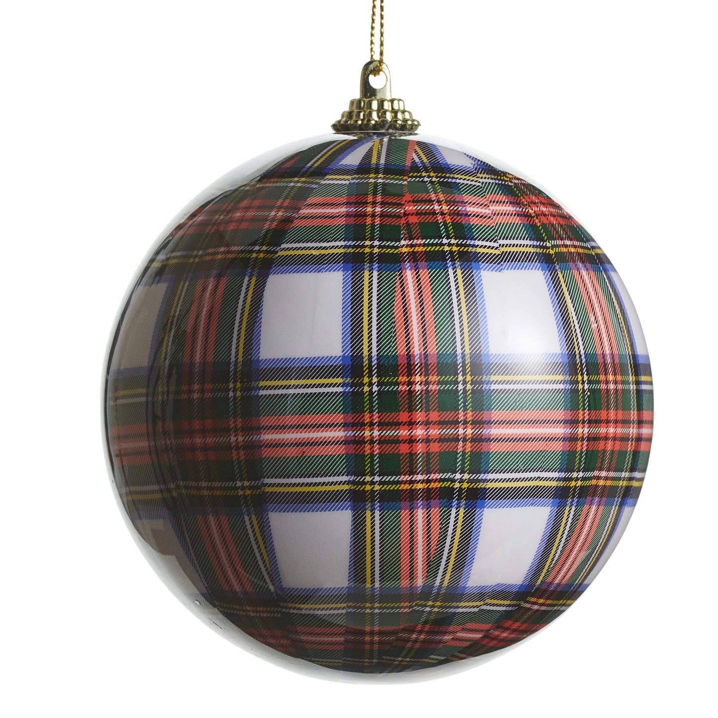 4" White Plaid Ball Ornament