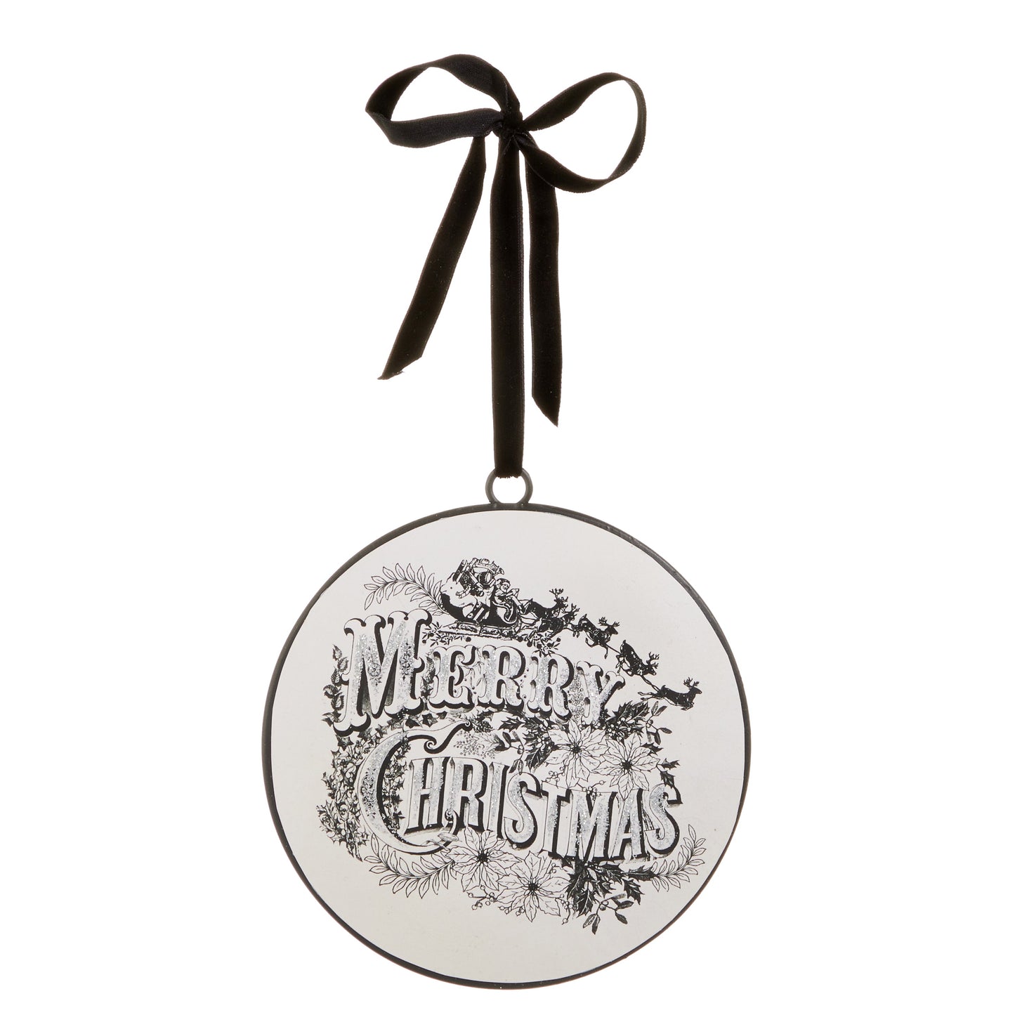 6" Vintage Merry Christmas Disc Ornament blk