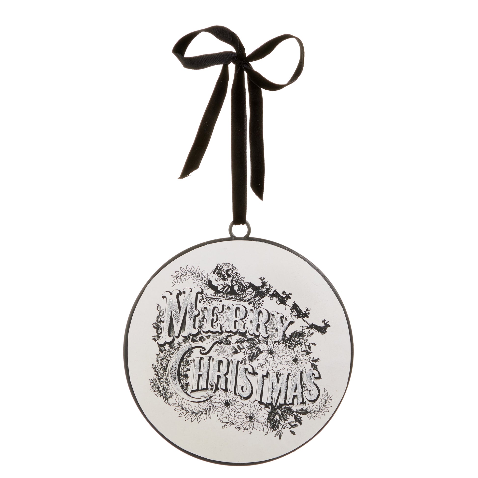6" Vintage Merry Christmas Disc Ornament blk