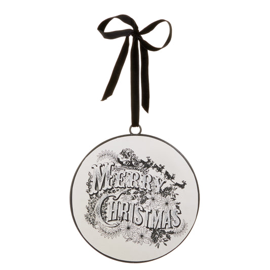 6" Vintage Merry Christmas Disc Ornament blk