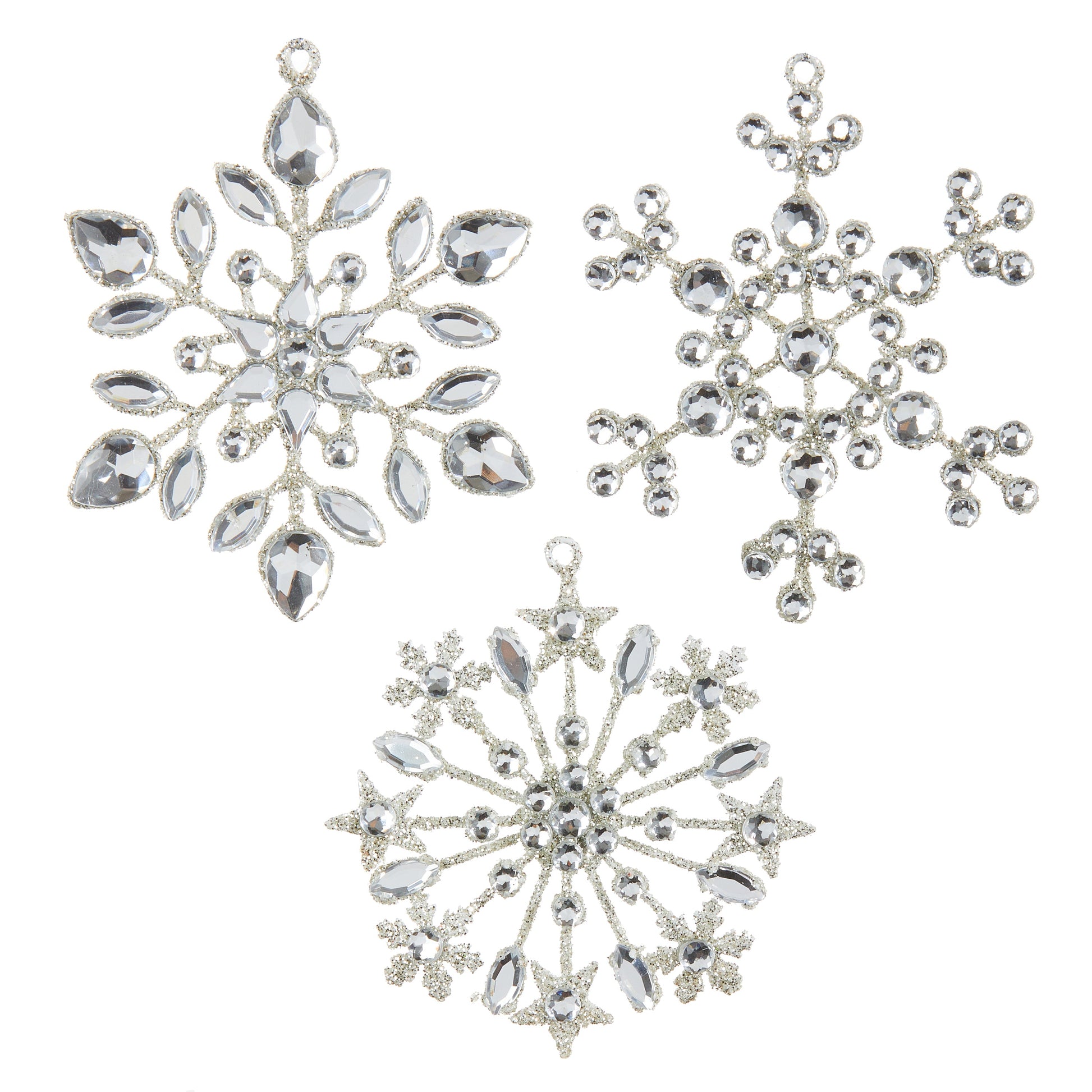 4" Crystal Jeweled Snowflake Ornament asst/3