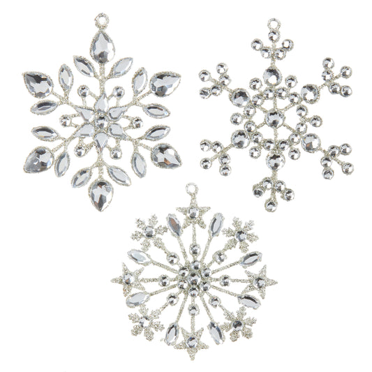 4" Crystal Jeweled Snowflake Ornament asst/3