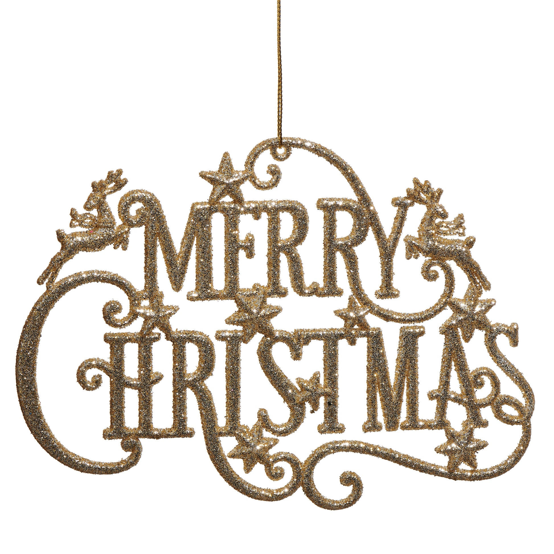 7.25" Gold Glitter Merry Christmas Ornament