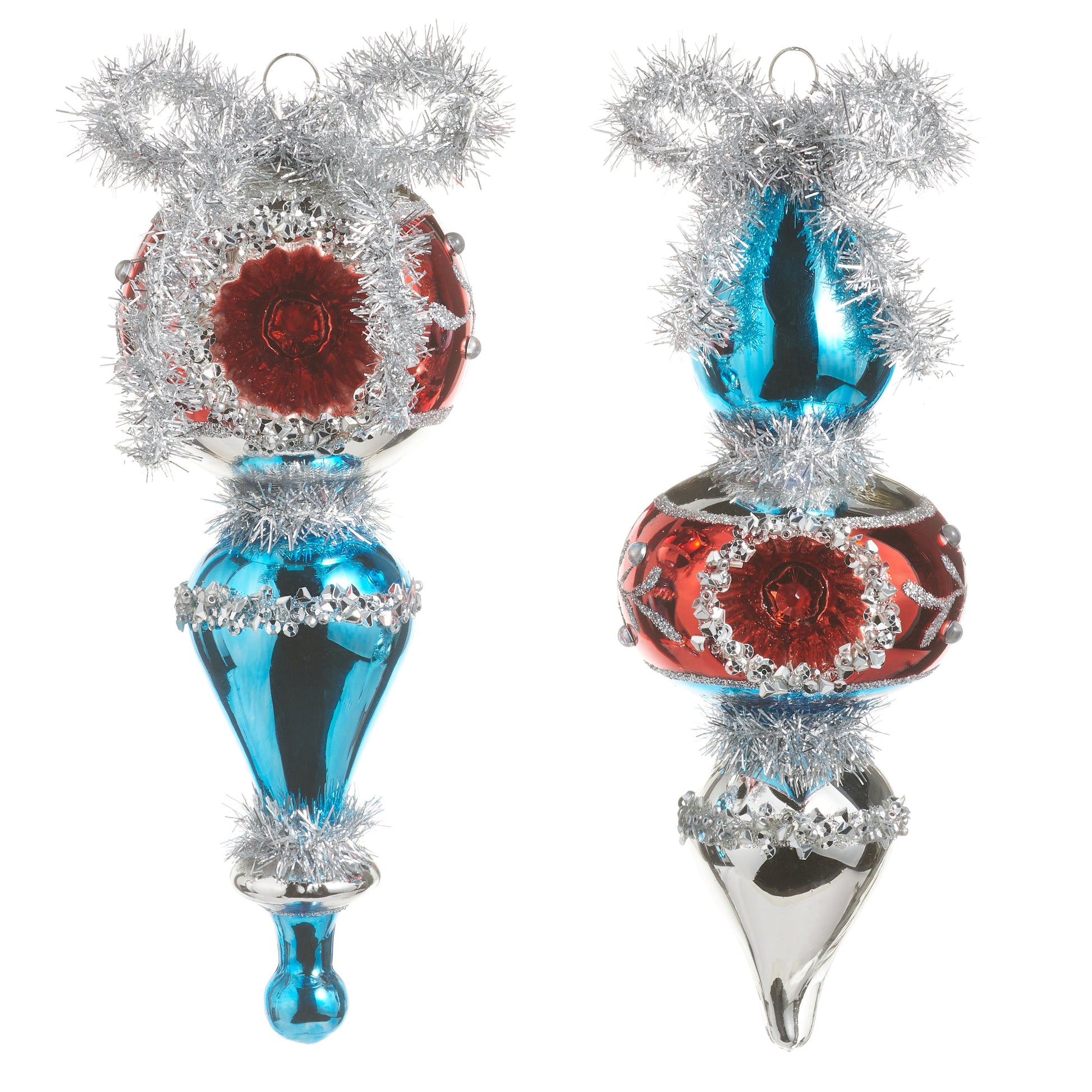 7.5" Red and Blue Vintage Finial Ornament